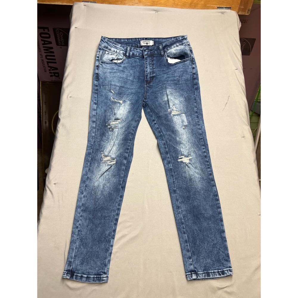 Crazy Train Distressed Acid Wash Straight Leg Jeans Blue 7/28